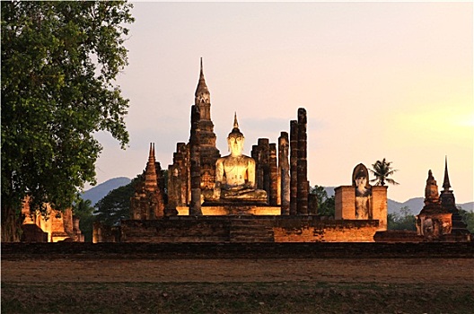 古老,佛像,黎明,玛哈泰寺,素可泰,历史,公园,泰国