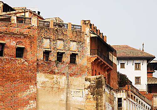 仰视,老建筑,瓦腊纳西,北方邦,印度