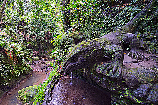 石头,科莫多巨蜥,神圣,春天,庙宇,乌布,猴子,树林,巴厘岛,印度尼西亚,亚洲