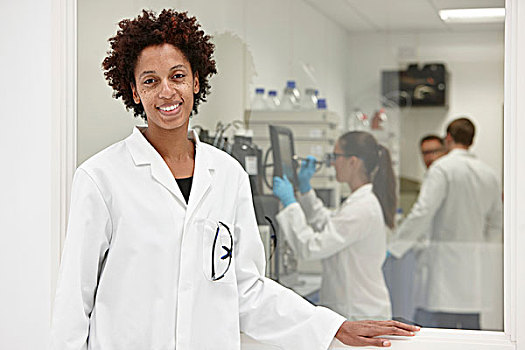 科学家,微笑,实验室,同事,工作,背景