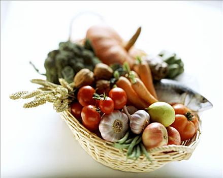 篮子,鲭,水果,蔬菜,坚果