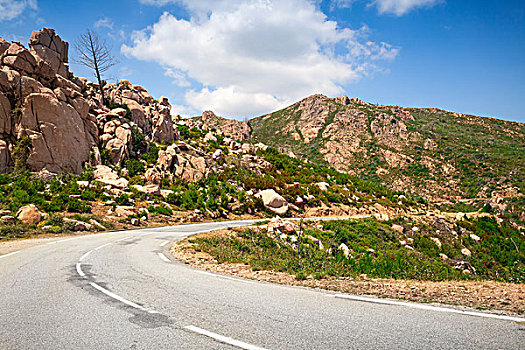 转,山路,空,风景,科西嘉岛,维基奥港,区域