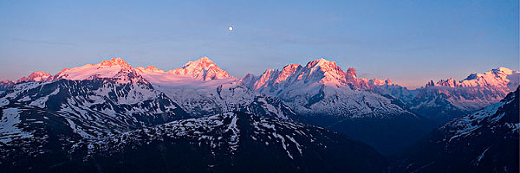 全景,布朗克山,日落,法国阿尔卑斯山