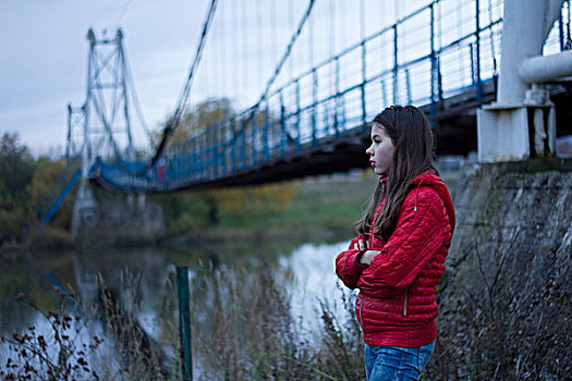 女孩,步行桥,俄罗斯