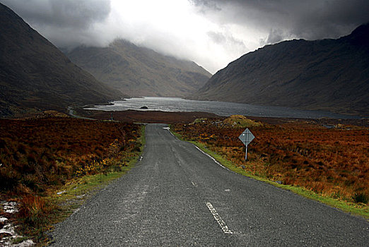 爱尔兰,梅奥县,山峦,风景,道路