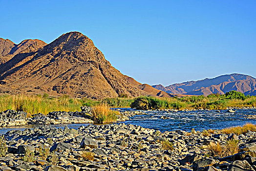 石头,河床,橙色,河,边界,里希特斯韦德,相对,纳米比亚,南非