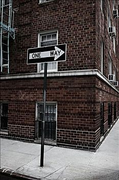 路标,正面,砖制建筑,格林威治村,纽约,美国