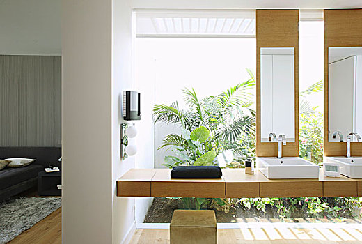 现代,浴室,玻璃墙,风景,异域风情