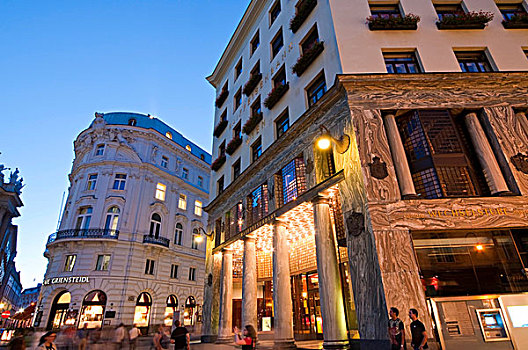 建筑,黃昏,米歇尔广场,维也纳,奥地利,欧洲
