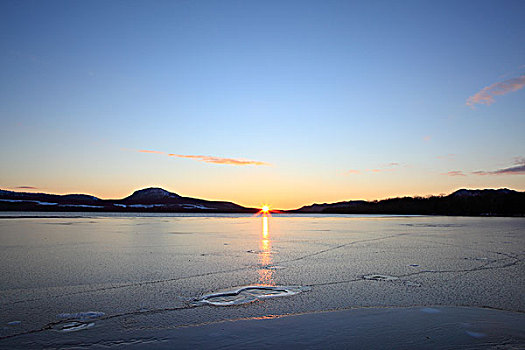 日出,冰冻,湖