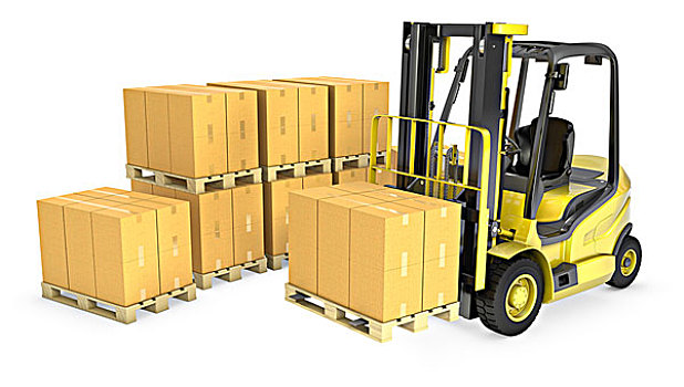黄色,电梯,卡车,一堆,纸盒,盒子
