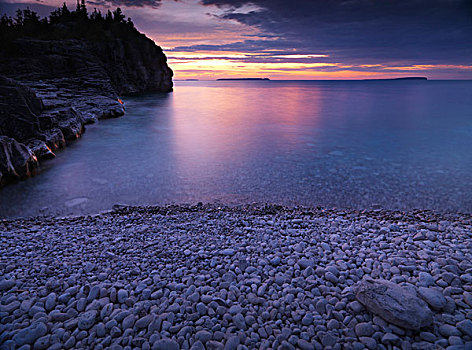 漂亮,日落,景色,乔治亚湾,岩石,岸边,布鲁斯半岛国家公园,安大略省,加拿大