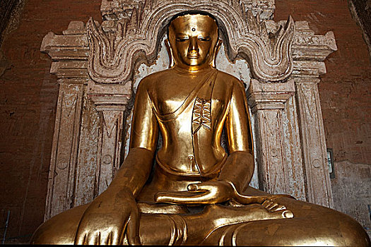 坐,镀金,佛,佛像,阿南达寺,蒲甘,曼德勒省,缅甸,亚洲