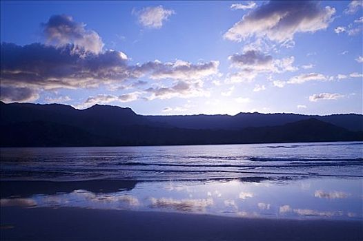 夏威夷,考艾岛,湾,日落,漂亮,反射