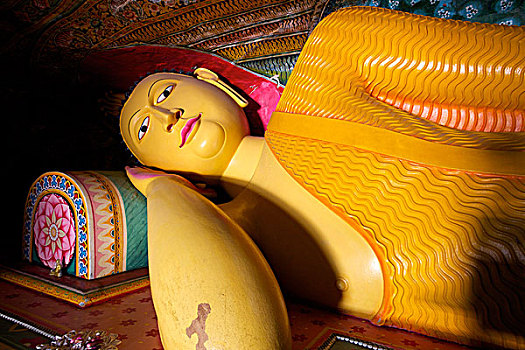 雕塑,黄色,倚靠,佛,石头,庙宇,乌纳瓦图纳,斯里兰卡,亚洲