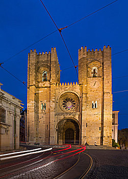 里斯本,大教堂,夜晚,葡萄牙