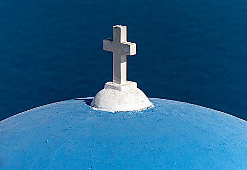 蓝色,圆顶,白色,十字架,教堂,锡拉岛,希腊,欧洲