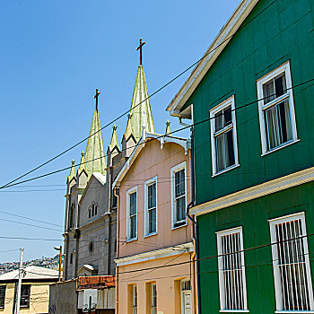 风景,房子,教堂,瓦尔帕莱索,智利