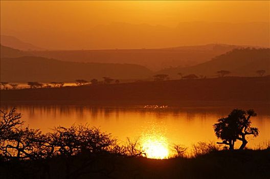 日落,水库,自然保护区,南非,非洲
