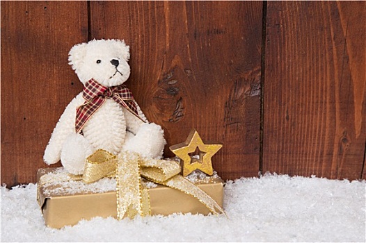 白色,泰迪熊,坐,展示,盒子,圣诞节