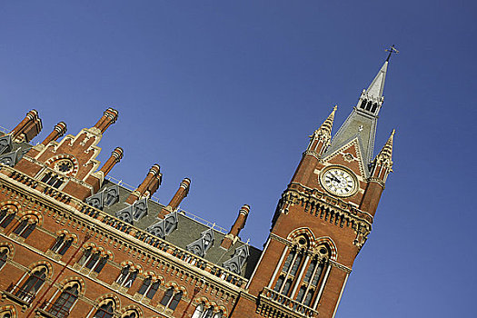 英格兰,伦敦,维多利亚时代风格,建筑,钟楼,圣潘克勒斯火车站