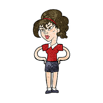 卡通,女人,手叉腰