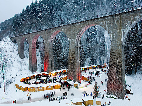 圣诞市场,拉文纳,桥,峡谷,黑森林地区,黑森林,巴登符腾堡,德国,欧洲