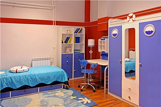 蓝色,孩子,卧室
