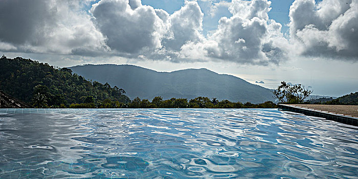 游泳池,山,背景,苏梅岛,苏拉塔尼,省,泰国