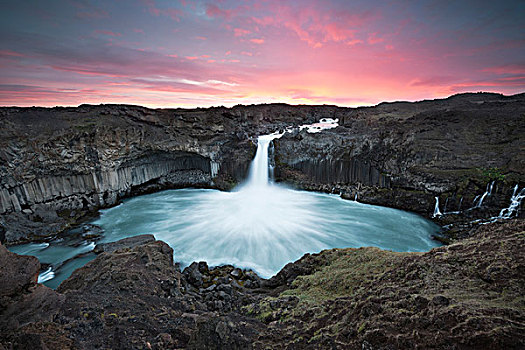 冰岛,玄武岩,柱子,河,瀑布,熔岩原