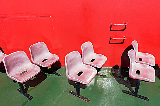 红色,塑料制品,座椅,甲板,渡轮