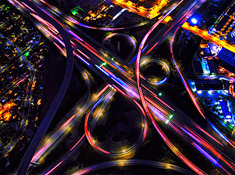 无限,交叉,航拍,高速公路,洛杉矶