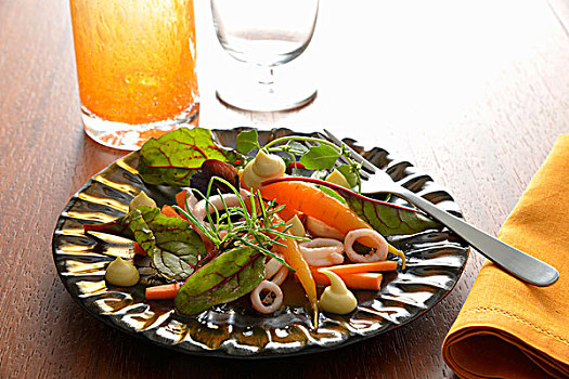 甜菜根,芽,鱿鱼,春天,胡萝卜沙拉