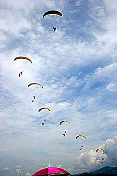 首届重庆梁平航展上的动力伞特技表演