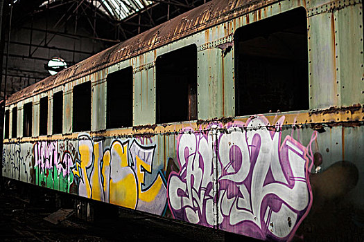 车厢,涂鸦,铁路,小屋,匈牙利