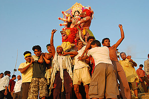 投入,印度教,女神,孟加拉,海滩,十月,2007年
