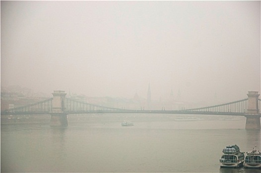 桥,上方,多瑙河,布达佩斯,雾