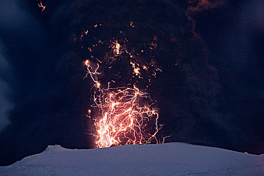 火山,夜晚,闪电,火山岩,室内,火山灰,云,冰岛