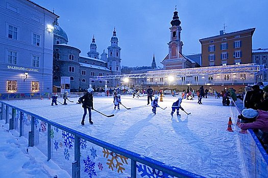 人,玩,冰球,滑冰场,萨尔茨堡,奥地利