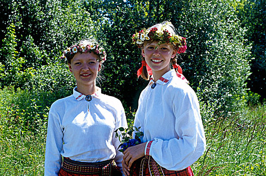拉脱维亚,女孩,传统,民俗,服饰,国家,节日,游行,模型