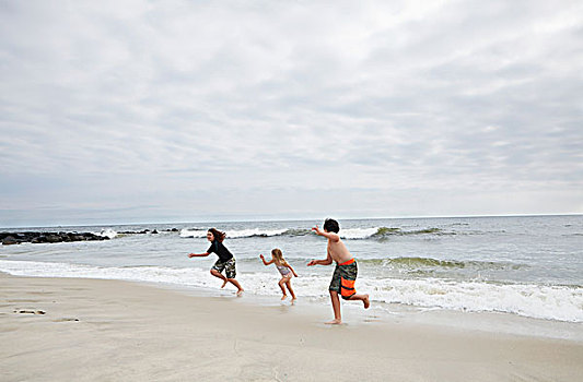孩子,跑,海滩,新泽西,美国