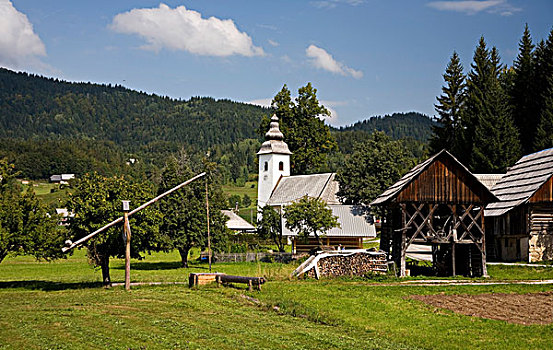 农场,乡村,教堂,斯洛文尼亚,欧洲