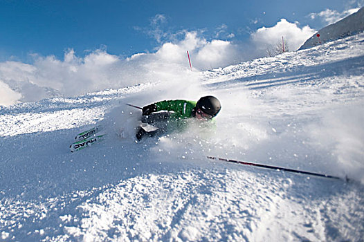 男人,滑雪,斜坡,落下,加米施帕藤基兴,巴伐利亚,德国,欧洲
