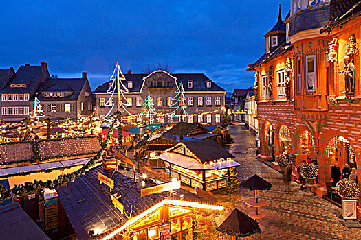 圣诞市场,正面,市政厅,戈斯拉尔,下萨克森,德国,欧洲