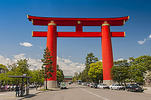红色,神祠,蓝天,京都,日本