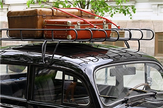 旧式,手提箱,汽车,屋顶