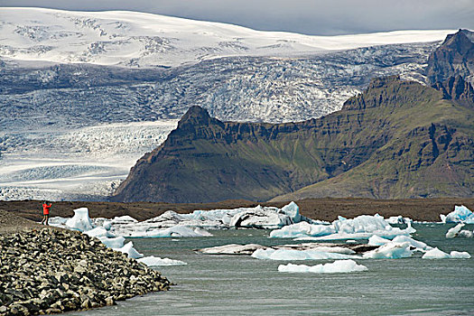 旅游,摄影,冰山,漂浮,湖,脚,巨大,瓦特纳冰川,冰河,东南部,冰岛