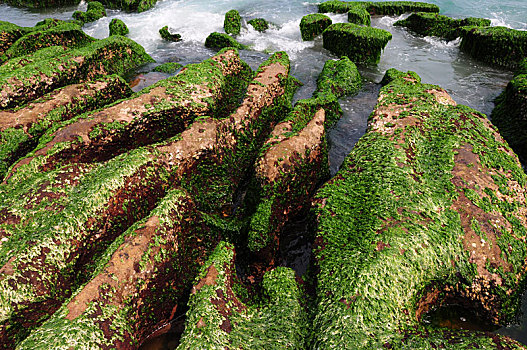 台湾北海岸著名景点石门,老梅绿石槽