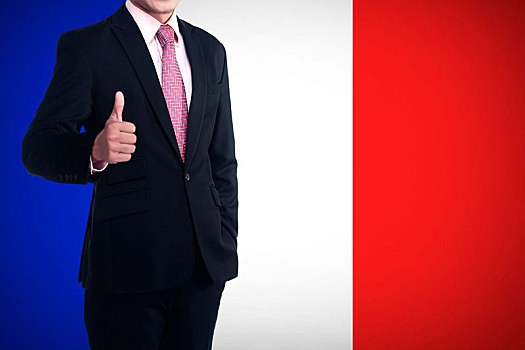 男人,展示,竖大拇指,法国国旗,后面