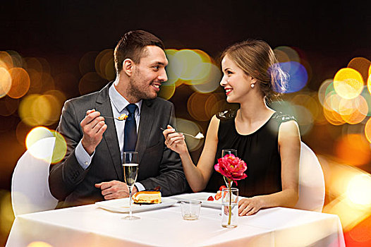 餐馆,情侣,假日,概念,微笑,吃饭,甜点